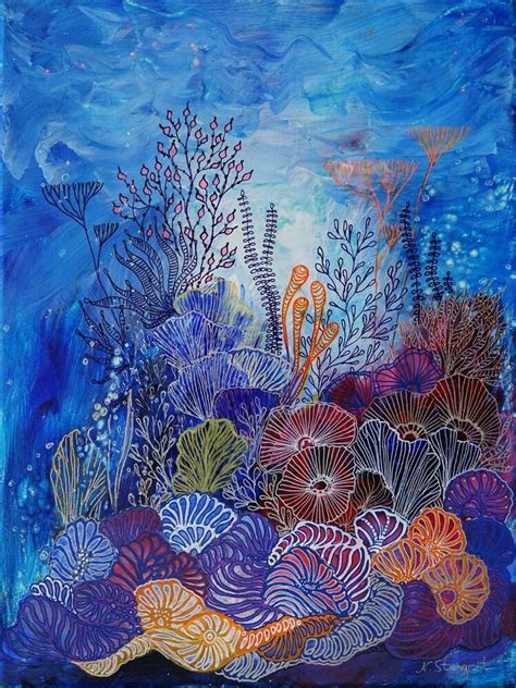 Sea Movement Underwater World Original Painting Signed By Nstangrit