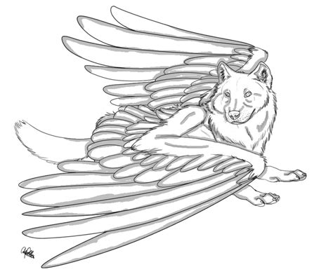 Shaded Winged Wolf Lineart By Arsyia On Deviantart
