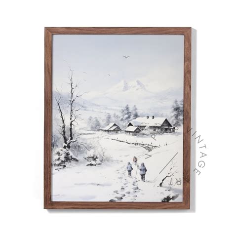 Winter Landscape Digital Painting Snowy Mountain Scenery Printable