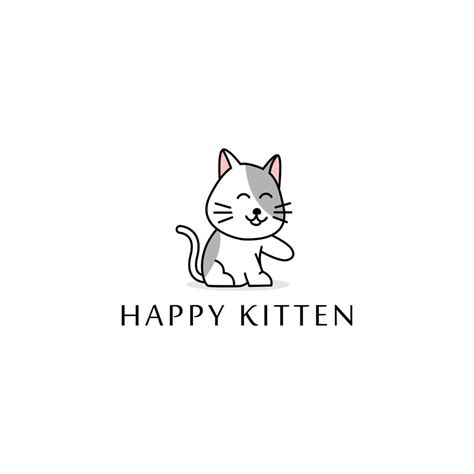 Cute White Cat Logo Design With Cartoon Style Happy Kitten Logo Design Vector 16241901 Vector