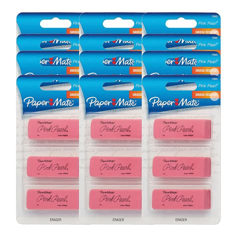Paper Mate Pink Pearl Erasers Large 12 Packs Of 3 36 Erasers
