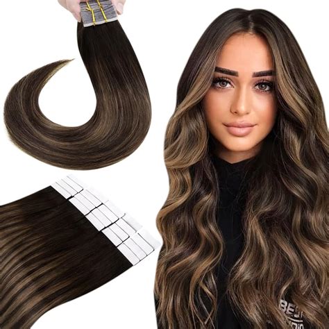 Hetto Balayage Brown Tape In Extensions Ombre Human Hair Tape Hair