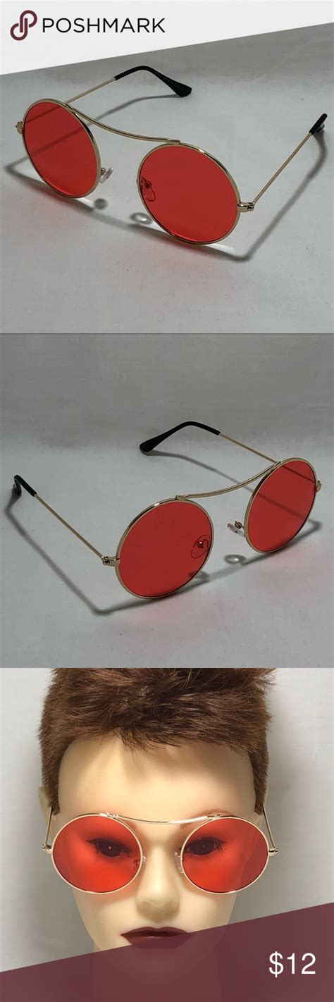 red lens bridge less circle sunglasses circle sunglasses gold sunglasses sunglasses