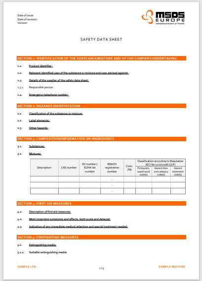 Blank Material Safety Data Sheet Pdf Free Tutor Suhu