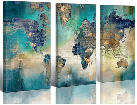 Large World Map Canvas Prints Wall Art For Living Room Office 16x32 3