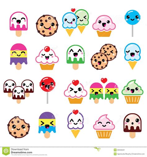 Cute Kawaii Food Characters Cupcake Ice Cream Cookie Lollipop