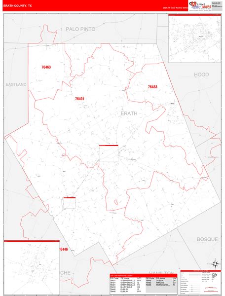 Erath County Tx Zip Code Wall Map Red Line Style By Marketmaps