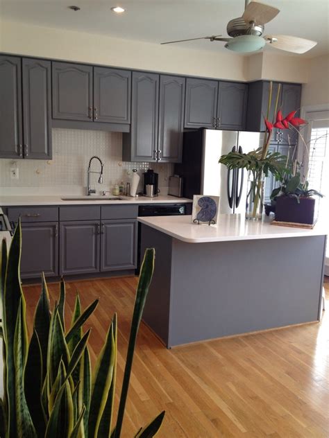 We will have you send us photos of your project, by email or text, along with a brief recap of your project vision. Contemporary Grey Refinished Kitchen Cabinets ...