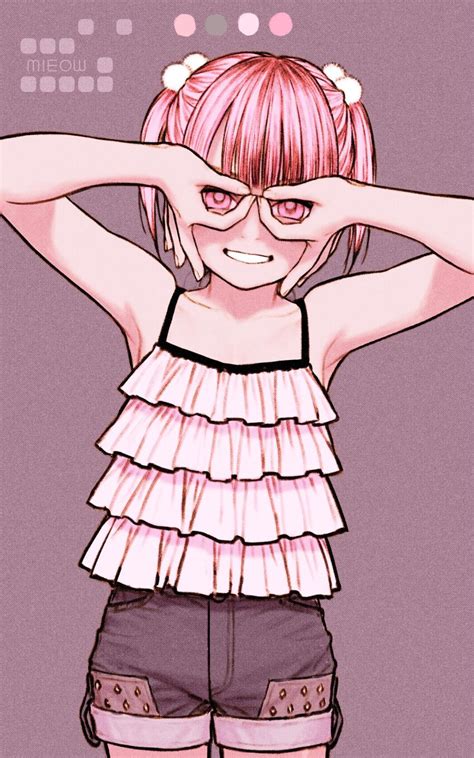 Rustle Original Highres 1girl Armpits Arms Up Bare Arms Bare Shoulders Camisole Circle