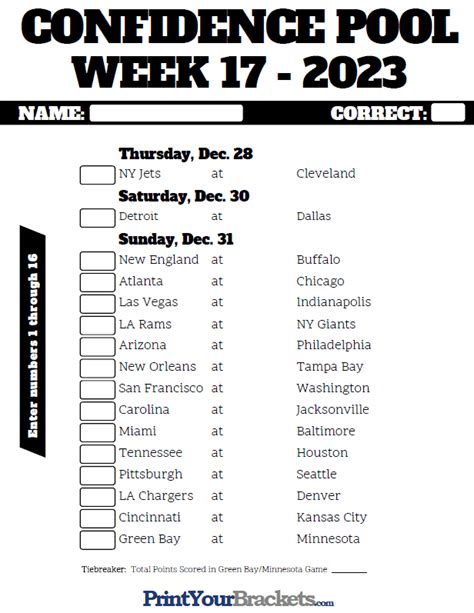 Nfl Week 17 Schedule Printable Customize And Print