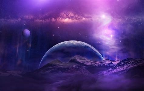 Wallpaper Space Universe Aurora Sky Mountains Clouds