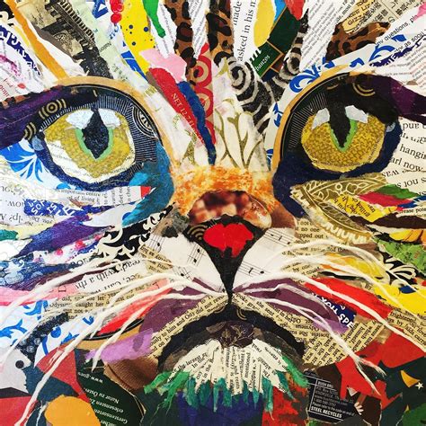 Cat Close Up Torn Paper Collage By Karla Schuster Paper Collage Art