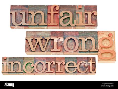 Unfair Wrong Incorrect Negative Words Isolated Text In Vintage