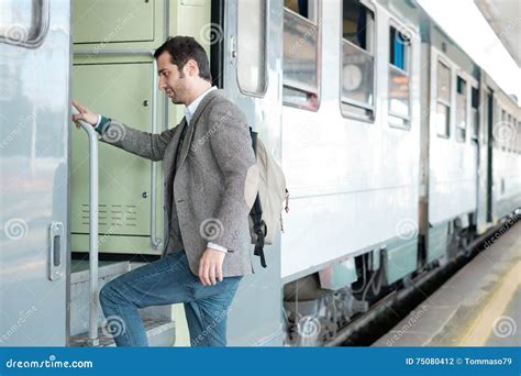 Standing Man Leaving On The Train Stock Photo Image Of Passenger