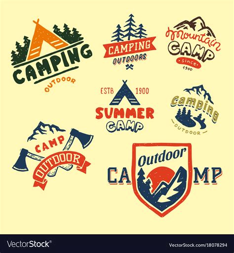 set vintage woods camp badges and travel logo vector image