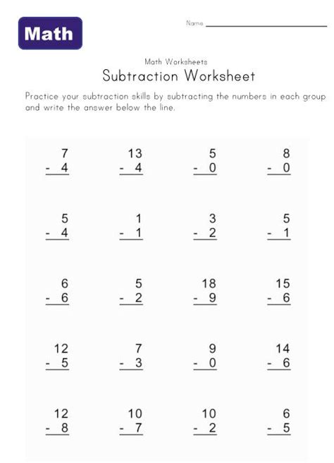 worksheets  kids  simple subtraction problems