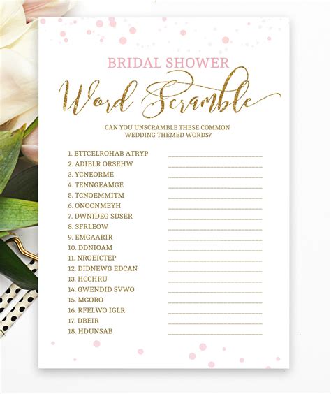 Bridal Word Scramble Pink And Gold Bridal Shower Bridal Etsy Bridal