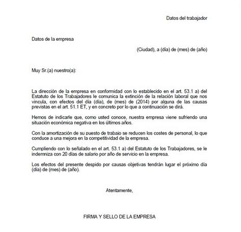 Ejemplo De Carta De Despido Objetivo Carta De Despido Gambaran