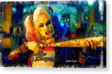 Margot Robbie Playing Harley Quinn Pencil Style Da Canvas Print