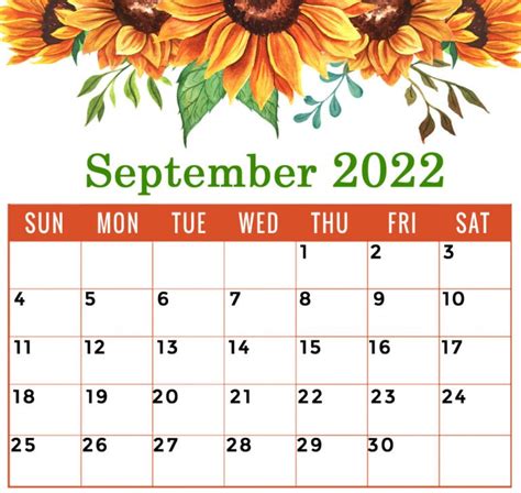 Floral September 2022 Calendar Printable Flower Landscape Template