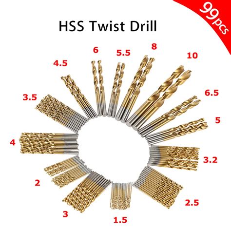 Seesii 99pcs Twist Drill Bit Set Micro Precision Hss High Speed Steel Titanium Coated Tool 15