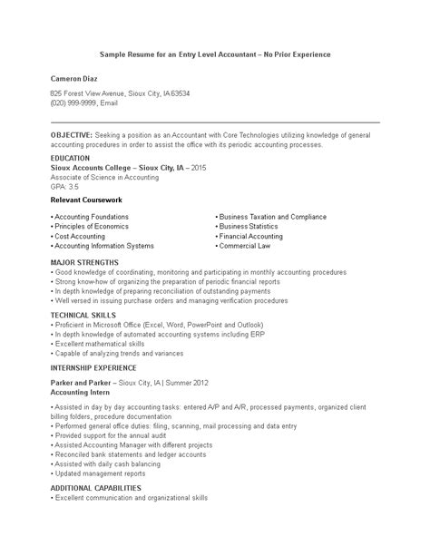 Junior Accountant Resume No Experience Templates At