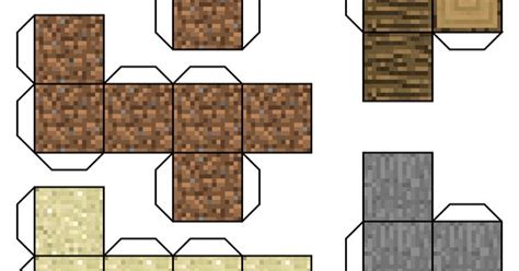 Minecraft Paper Craft Grass Dirt Wood Sand And Stone Blocks