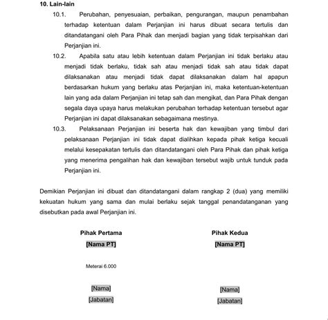 Contoh Surat Perjanjian Kerjasama Sederhana