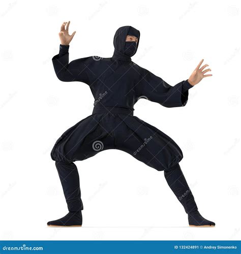 Ninja Fighting Pose 3d Illustration On White Background Stock