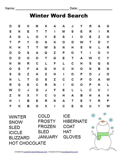 Winter Word Search Free Printable Superheroes And Teacups Winter
