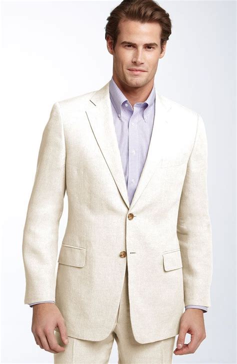Summer Ivory Linen Men Suits Notched Lapel Tuxedos Beach Wedding Suits For Men Two Button