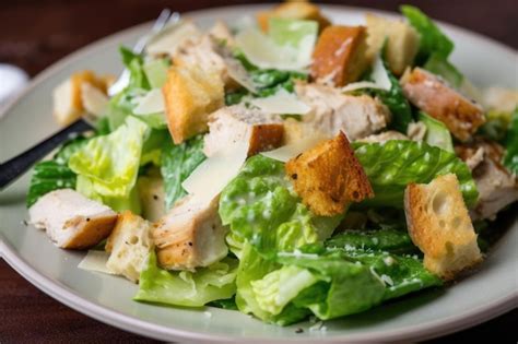 Salade César Au Poulet Sur Assiette Avec Croûtons Et Fromage Créé Avec