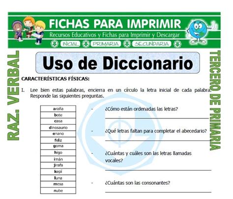 Ficha De Uso De Diccionario Para Tercero De Primaria Tercero De