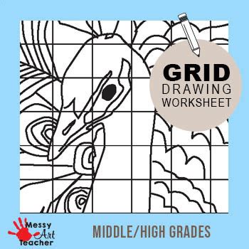 Peacock Grid Drawing Worksheet For Middle High Grades By Messyartteacher