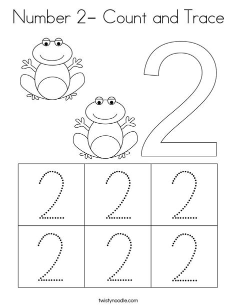 Number 2 Count And Trace Coloring Page Twisty Noodle Numbers