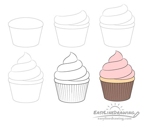 How To Draw A Cupcake Step By Step Easylinedrawing