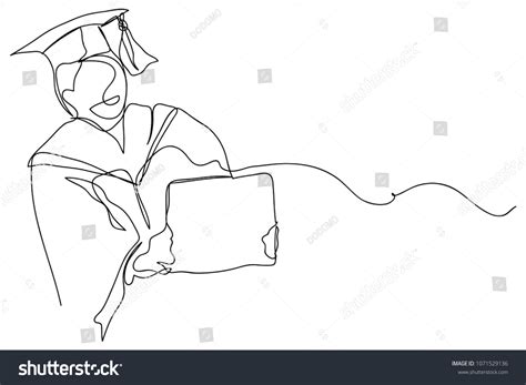 Continuous Line Drawing Of Graduation Students Royalty Free Stock