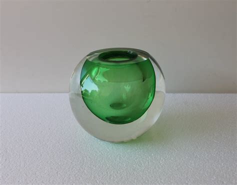 Spherical Green Sommerso Murano Glass Vase 1970s At 1stdibs