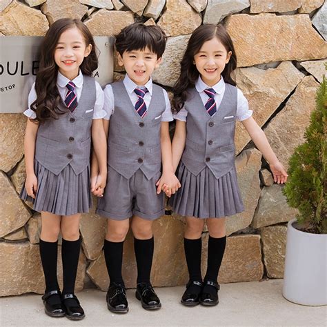 Newly Children School Uniform Top Pleated Skirt Vest Class Uniforms