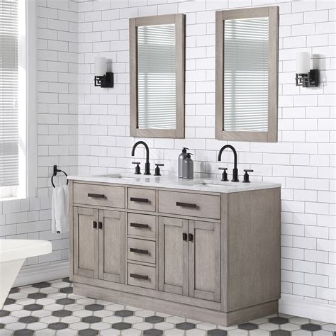 60 Gray Oak Double Bathroom Vanity With Seamless Italian Carrara White