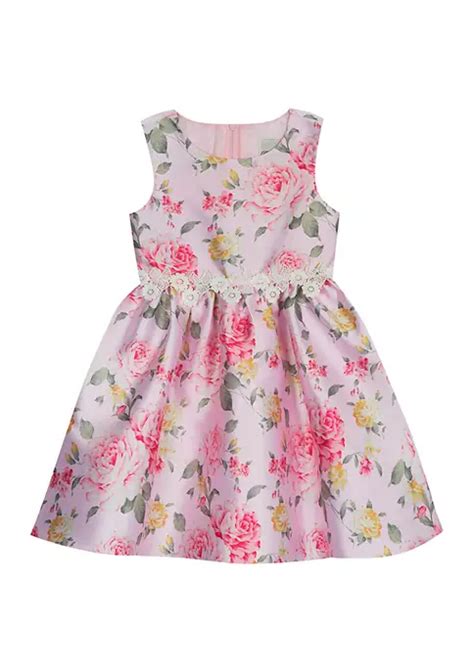 Rare Editions Girls 4 6x Floral Pleated Chiffon Dress With Denim Vest