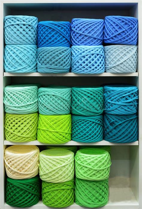 Colorful Balls Of Wool On Shelves Variety Of Knitting Yarns Different
