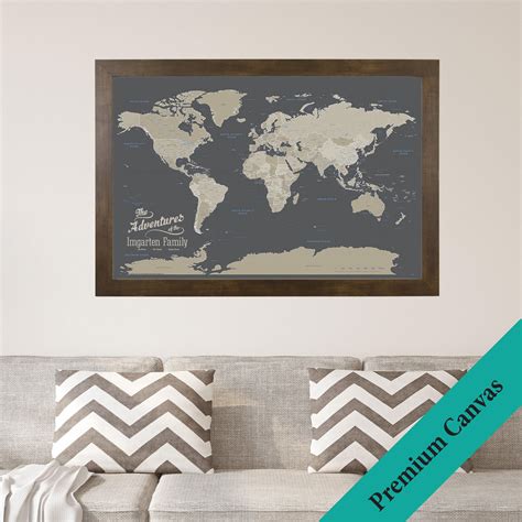 Canvas Personalized Earth Toned World Travel Map Push Pin Etsy