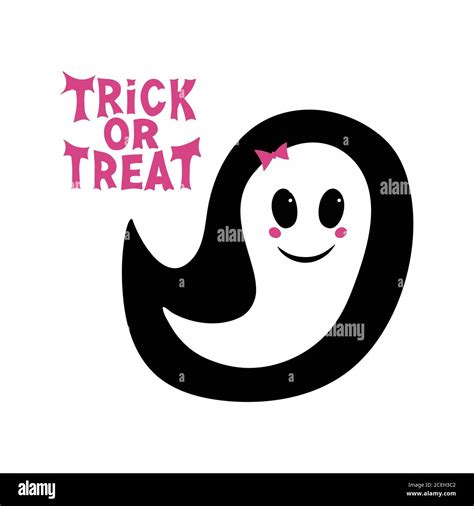 Cute Girl Ghost With Pink Blush Bow And Trick Or Treat Lettering