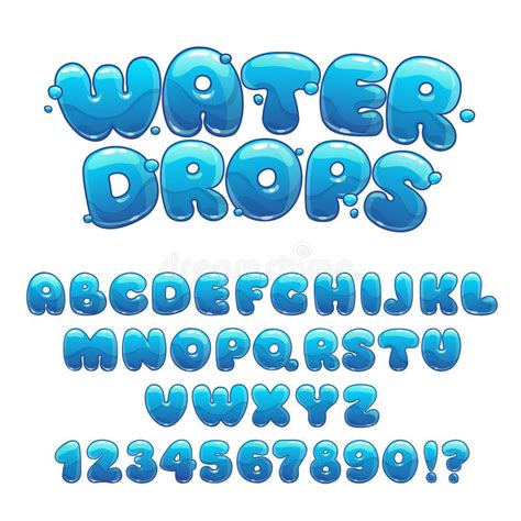 Cartoon Water Drops Font Funny Blue Alphabet Vector Water Letters And