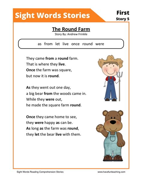 Reading Comprehension Worksheet The Round Farm