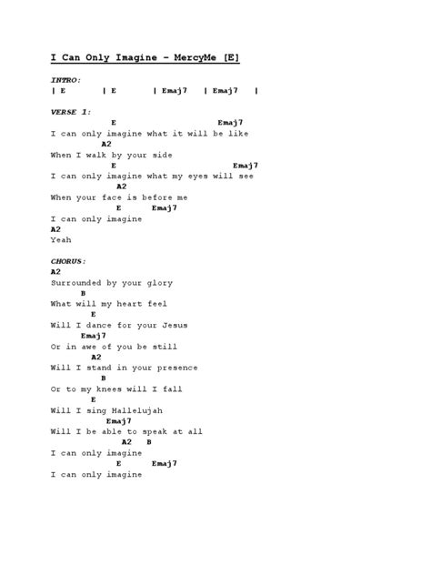 I Can Only Imagine Chords (E) | PDF | Song Structure | Singles (Music)