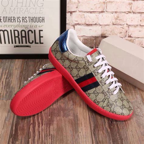 Gucci Men Ace Gg Supreme Canvas Sneaker Shoes Red Lulux