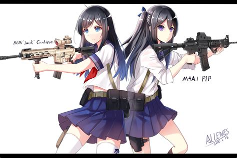 Fondos De Pantalla Pistola Anime Chicas Anime Ojos Azules Arma Dibujos Animados Ojos