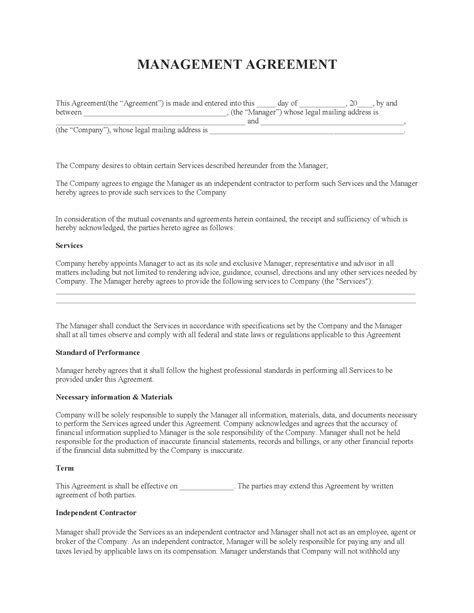 Management Agreement Fillable Pdf Free Printable Legal Forms